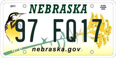 NE license plate 97FQ17