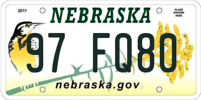 NE license plate 97FQ80