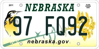 NE license plate 97FQ92