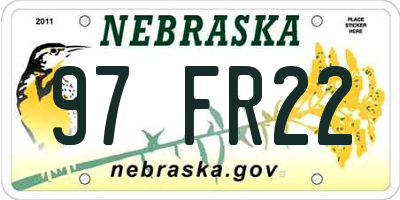 NE license plate 97FR22