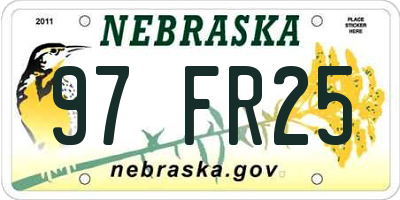 NE license plate 97FR25
