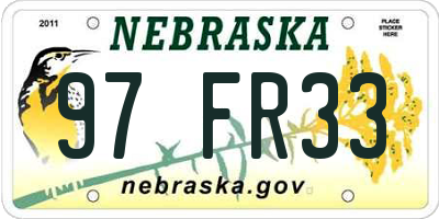 NE license plate 97FR33