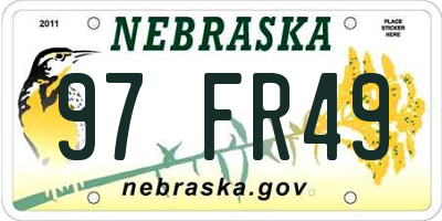 NE license plate 97FR49