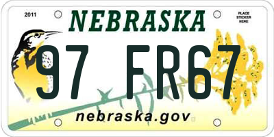 NE license plate 97FR67