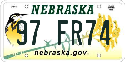 NE license plate 97FR74