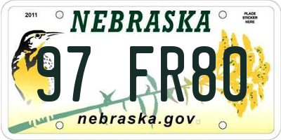 NE license plate 97FR80
