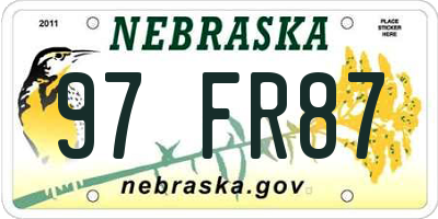 NE license plate 97FR87