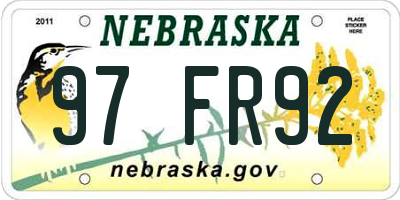 NE license plate 97FR92