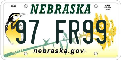 NE license plate 97FR99