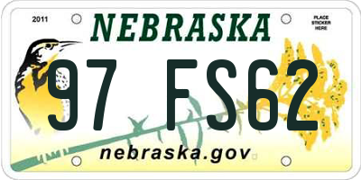 NE license plate 97FS62
