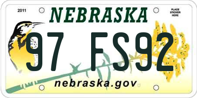 NE license plate 97FS92