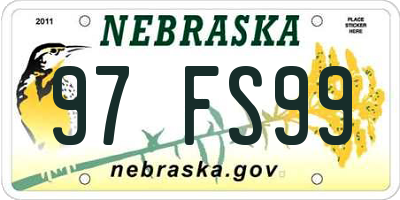 NE license plate 97FS99
