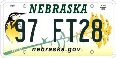 NE license plate 97FT28