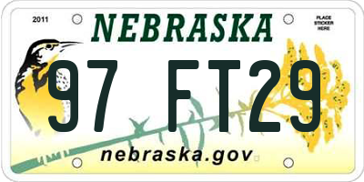 NE license plate 97FT29