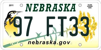 NE license plate 97FT33