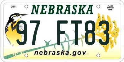 NE license plate 97FT83