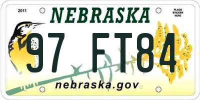 NE license plate 97FT84