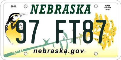 NE license plate 97FT87