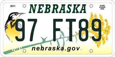 NE license plate 97FT89