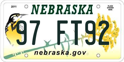 NE license plate 97FT92