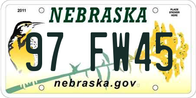 NE license plate 97FW45