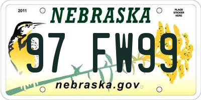 NE license plate 97FW99