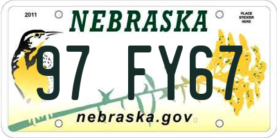 NE license plate 97FY67