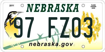 NE license plate 97FZ03