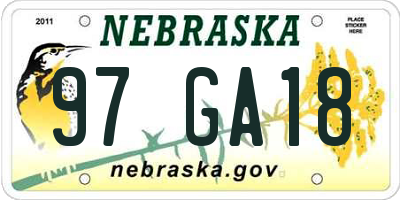 NE license plate 97GA18