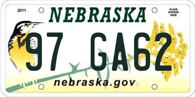 NE license plate 97GA62