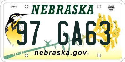 NE license plate 97GA63