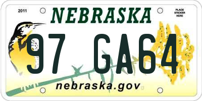 NE license plate 97GA64