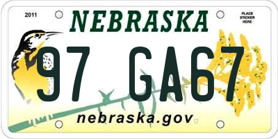 NE license plate 97GA67