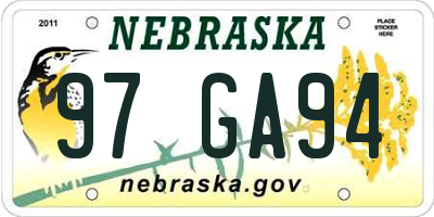 NE license plate 97GA94