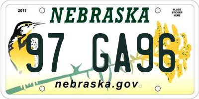 NE license plate 97GA96