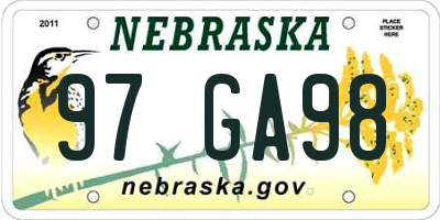 NE license plate 97GA98