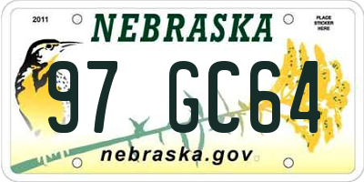 NE license plate 97GC64