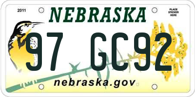 NE license plate 97GC92