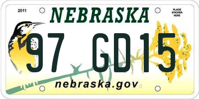 NE license plate 97GD15
