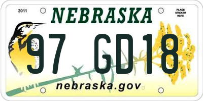NE license plate 97GD18
