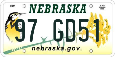 NE license plate 97GD51