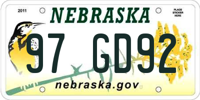 NE license plate 97GD92
