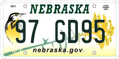 NE license plate 97GD95