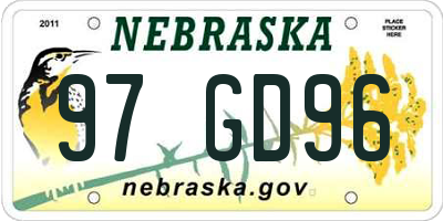 NE license plate 97GD96