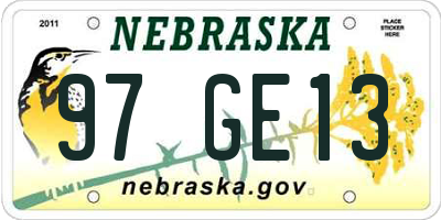NE license plate 97GE13