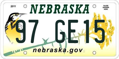 NE license plate 97GE15