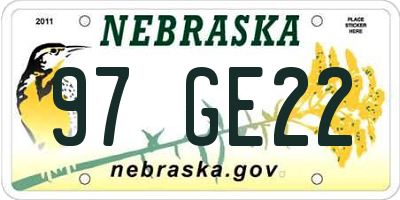NE license plate 97GE22
