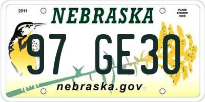 NE license plate 97GE30