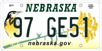 NE license plate 97GE51