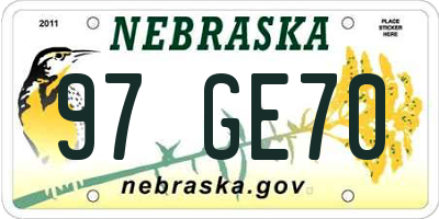 NE license plate 97GE70